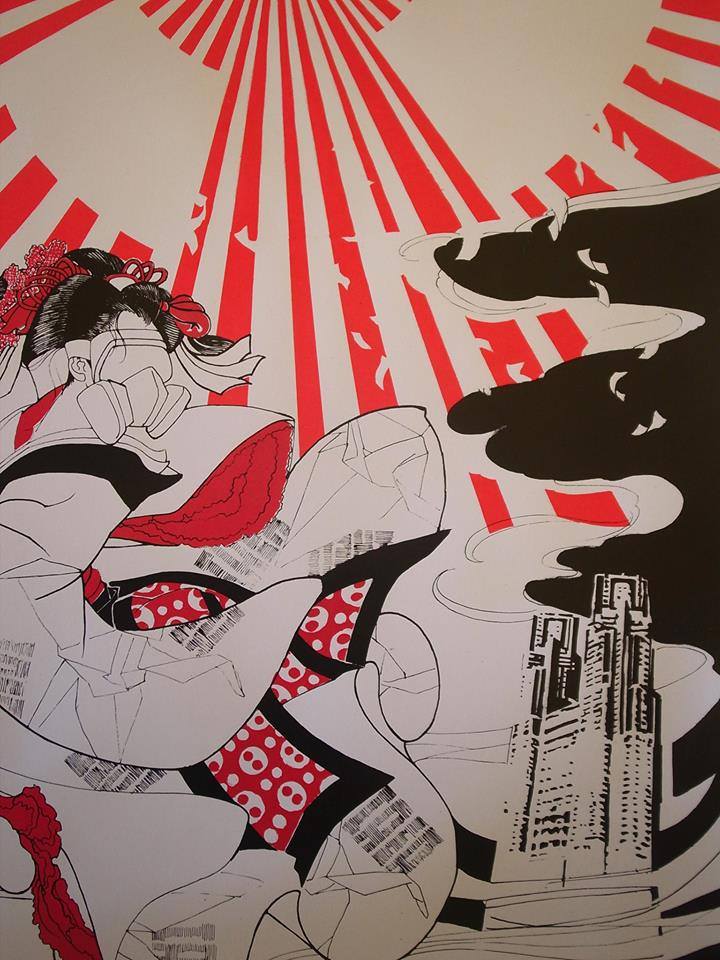 artwork in red and white